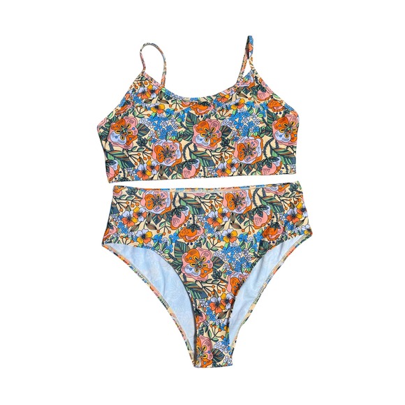 Floral Print High Waisted Bikini Swimsuit Set - Women's XL Colorful - Picture 1 of 7